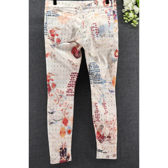 Mother Women's The Looker Friends In High Places Printed Beige Sz 26 - Picture 2 of 13